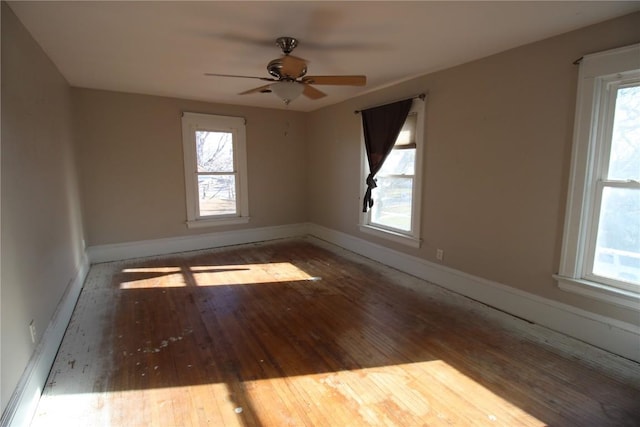 empty room featuring ceiling fan and hardwood / wood-style flooring