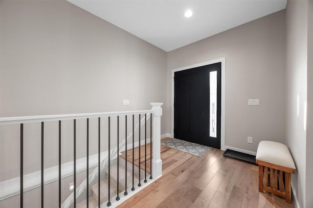 foyer with light wood-type flooring