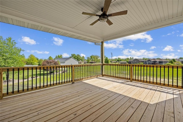 1596 Connection Ave, Marion, IA 52302 - wooden terrace with a ceiling fan, a yard, and a residential view