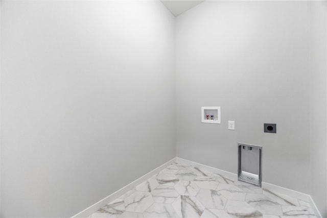 334 Quiver Ct, Marion, IA 52302 - clothes washing area featuring hookup for an electric dryer, hookup for a washing machine, baseboards, and light marble finish flooring