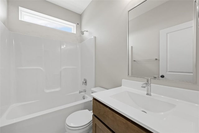 full bathroom with vanity, toilet, and bathing tub / shower combination