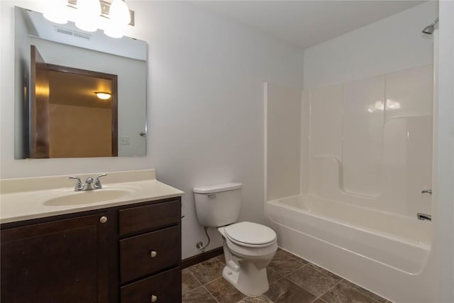 full bathroom with vanity, tile patterned floors,  shower combination, and toilet