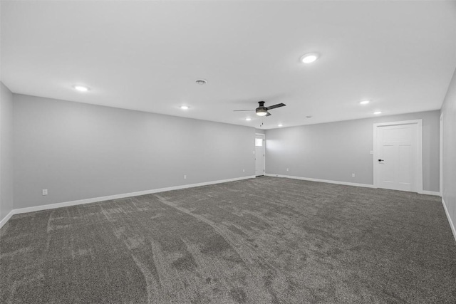 carpeted empty room with ceiling fan