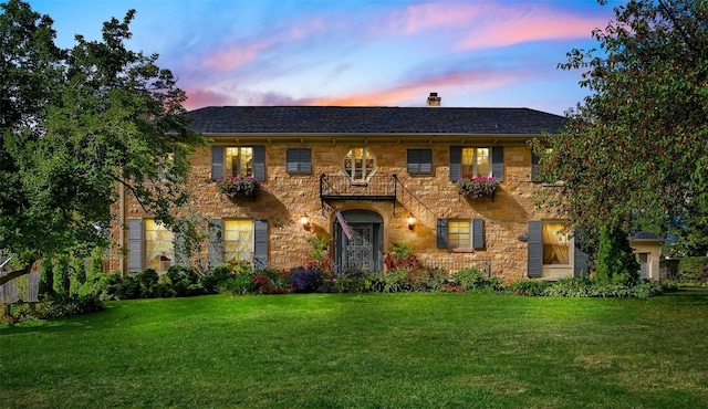 view of front of property with a yard