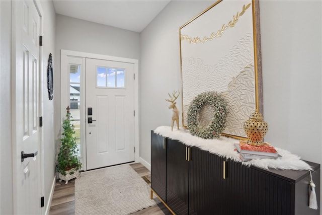 foyer entrance with hardwood / wood-style floors