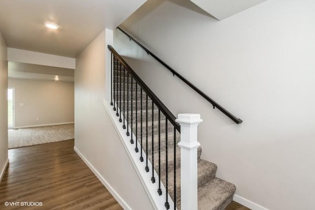 staircase featuring wood-type flooring