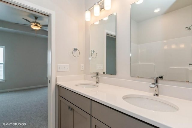 bathroom with vanity and ceiling fan