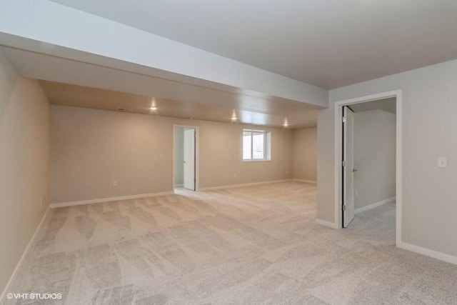 basement with light carpet