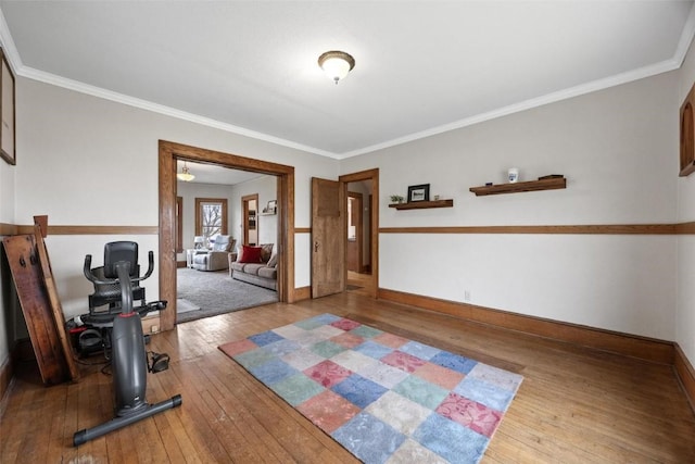 interior space featuring light hardwood / wood-style flooring and ornamental molding