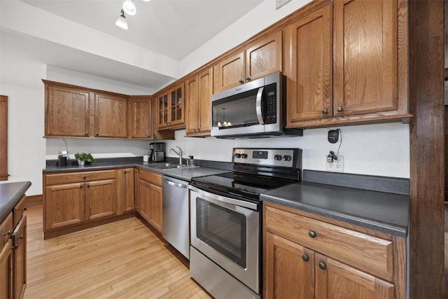 kitchen featuring sink, light hardwood / wood-style floors, and appliances with stainless steel finishes