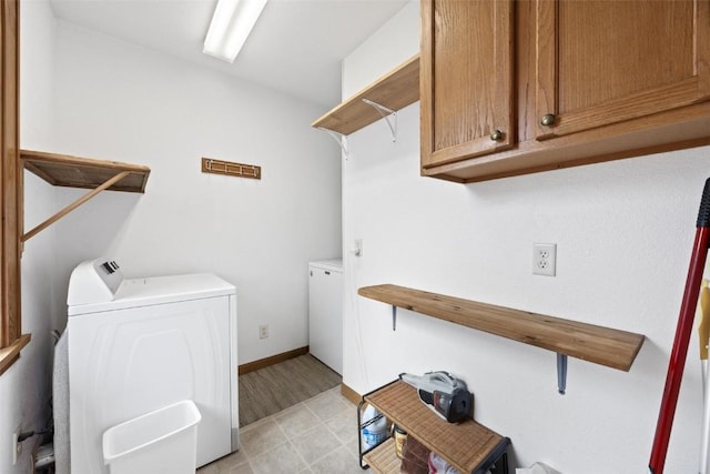 laundry area featuring cabinets and washing machine and dryer