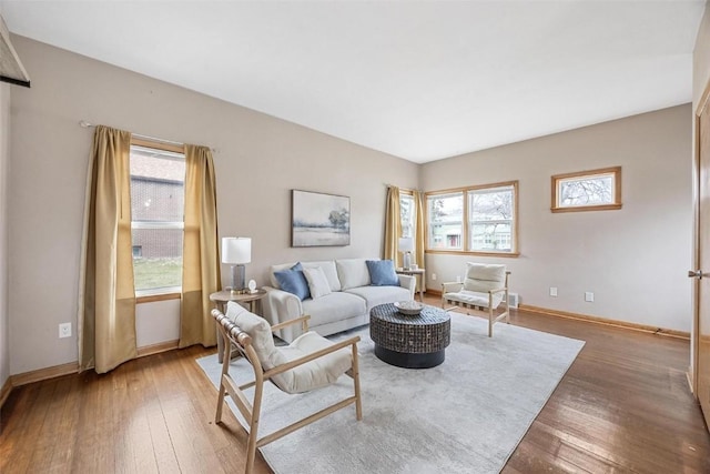 living room with a healthy amount of sunlight and wood-type flooring