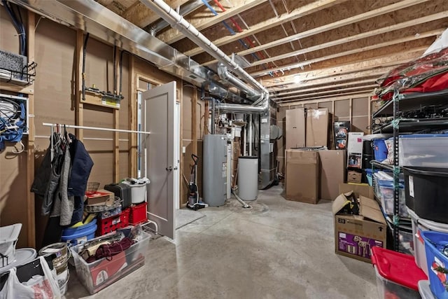 basement featuring water heater