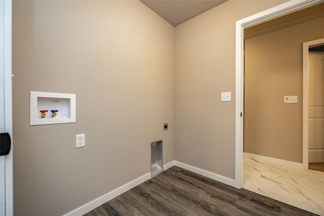 washroom with washer hookup, electric dryer hookup, and dark hardwood / wood-style floors