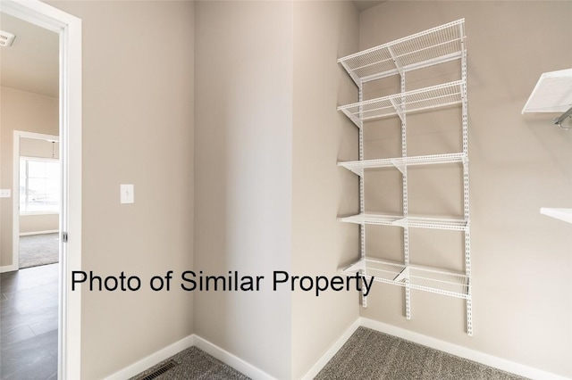 walk in closet featuring carpet flooring