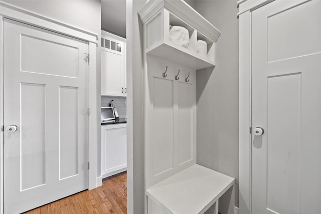 mudroom featuring light wood-type flooring