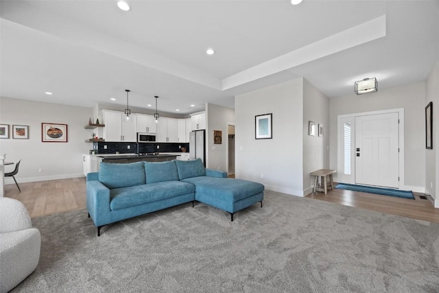 living room with light wood-type flooring