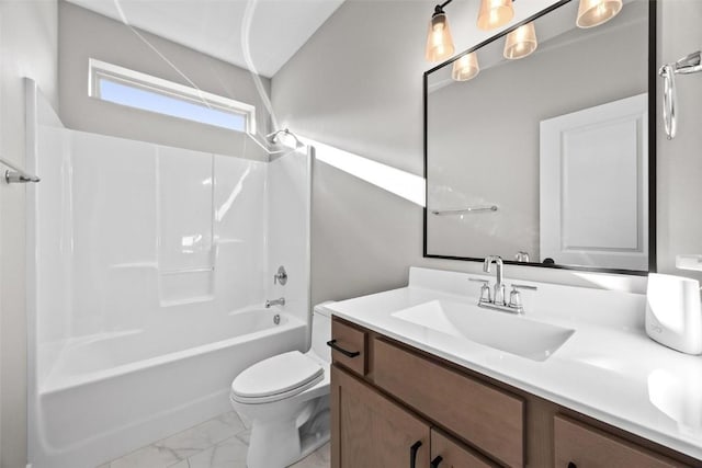 full bathroom featuring vanity,  shower combination, and toilet