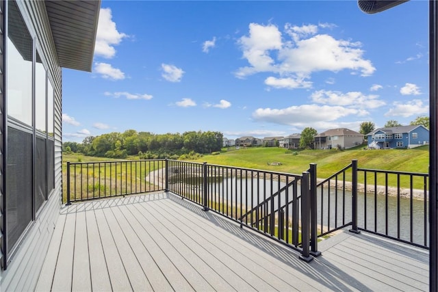 deck featuring a water view