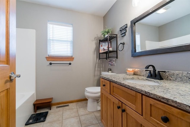 bathroom featuring tile patterned flooring, vanity, and toilet