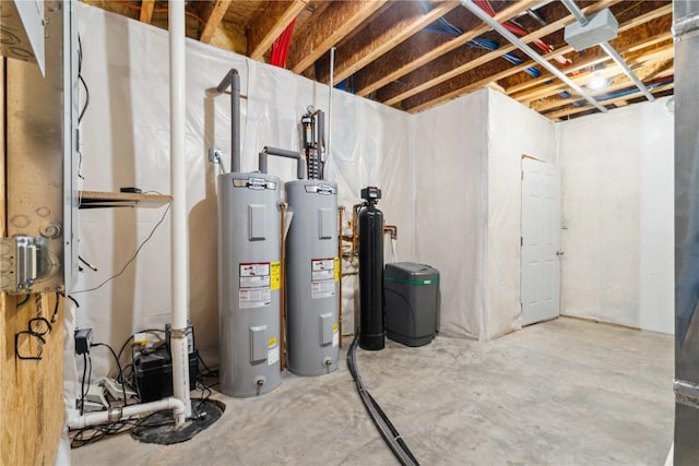 unfinished basement featuring water heater