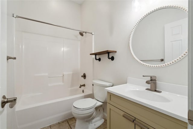 full bathroom with  shower combination, tile patterned flooring, vanity, and toilet