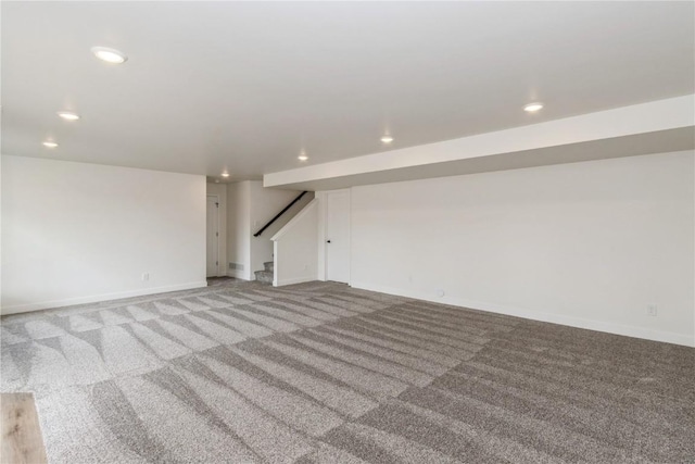 basement with carpet flooring