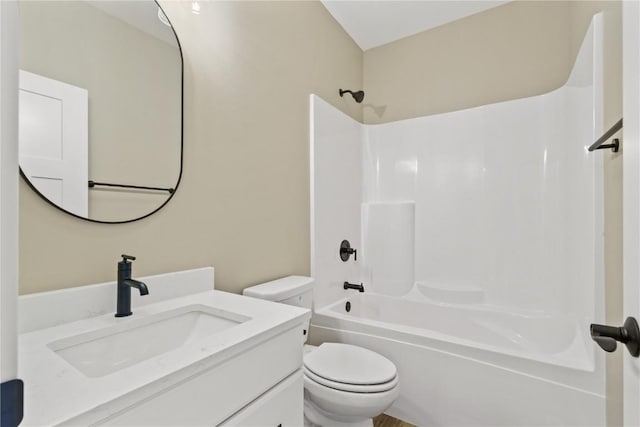 full bathroom featuring vanity, shower / bath combination, and toilet