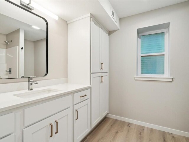 322 Sierra Trce, Coralville, IA 52241 - bathroom with wood finished floors, vanity, and a shower
