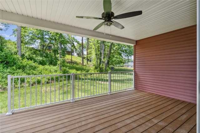 wooden deck with ceiling fan