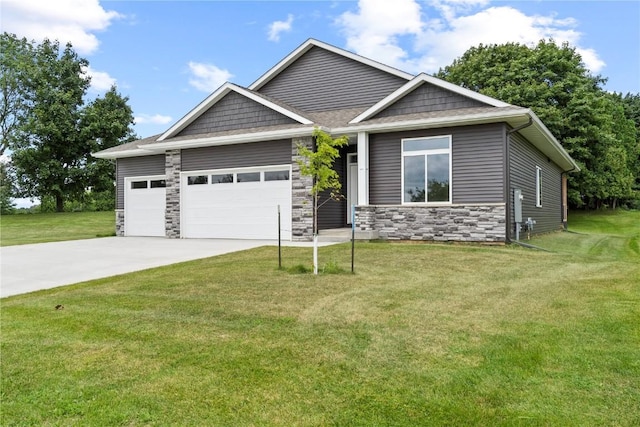 craftsman-style house with a front lawn and a garage