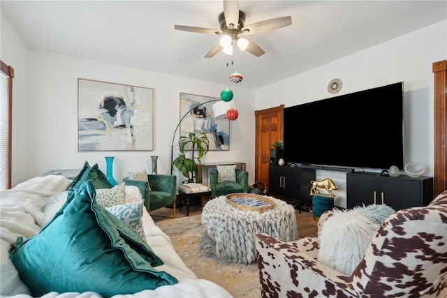 living room featuring ceiling fan