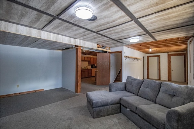 basement with light colored carpet