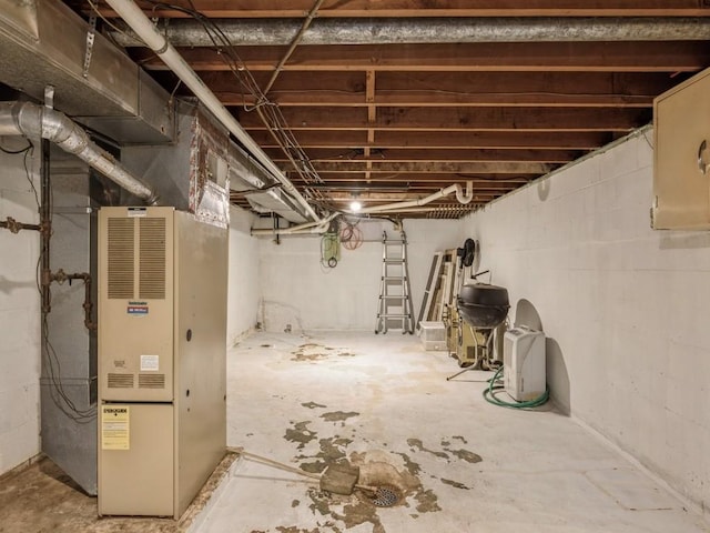 unfinished basement with heating unit