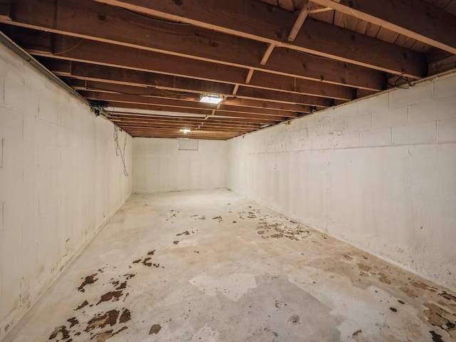 view of unfinished basement