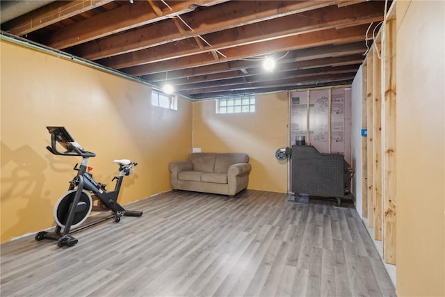 exercise room with hardwood / wood-style floors