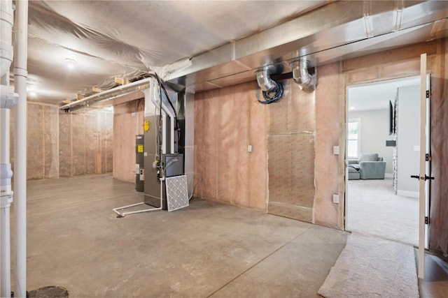 basement featuring heating unit