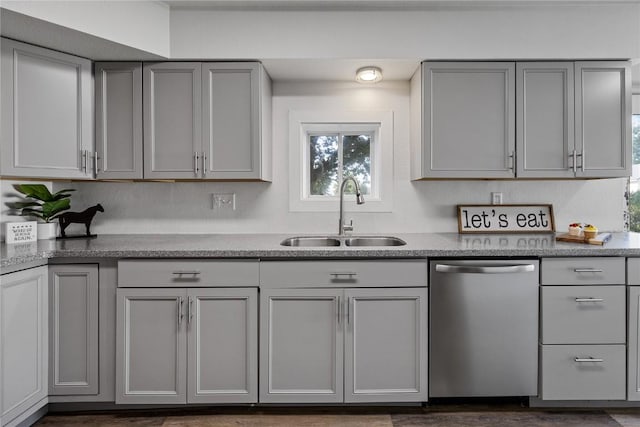 kitchen featuring dishwasher, sink, and gray cabinets