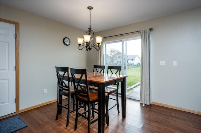 dining room featuring dark wood-type flooring and a chandelier