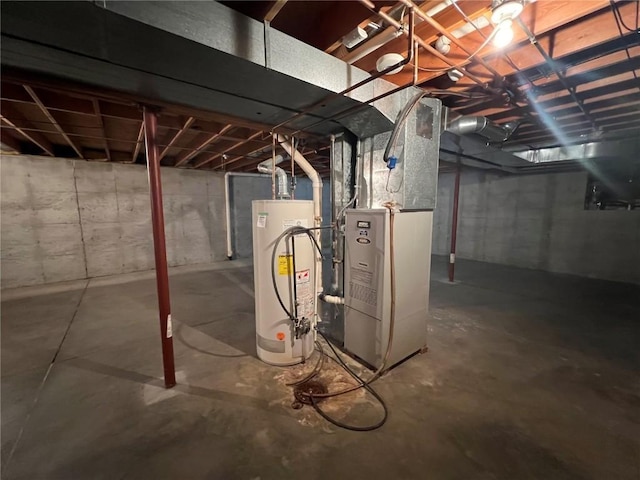 basement with heating unit and gas water heater