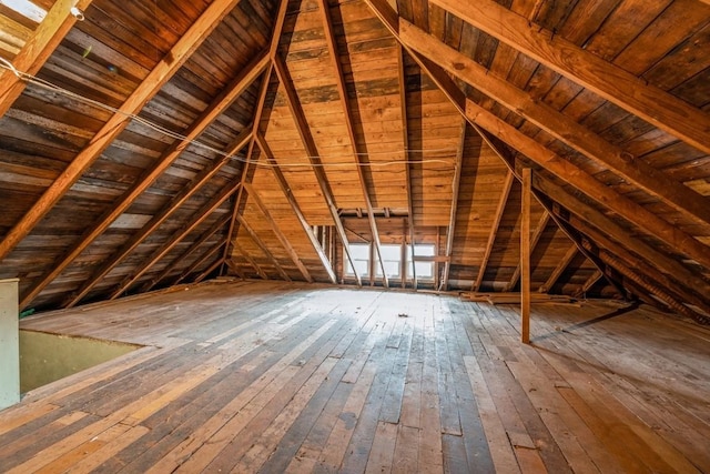 view of unfinished attic