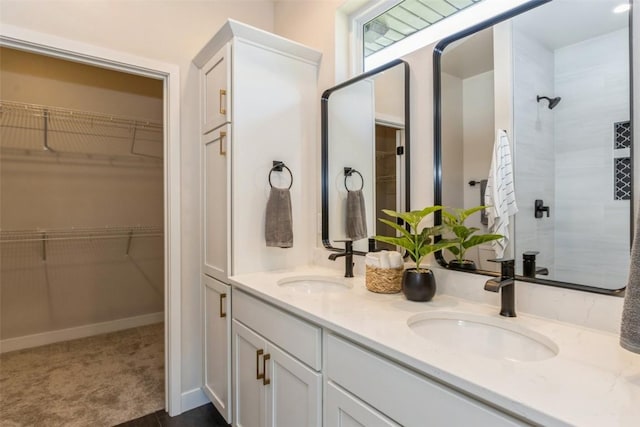 bathroom featuring vanity and walk in shower