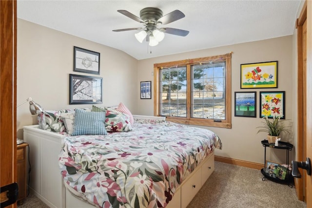 bedroom with light colored carpet and ceiling fan