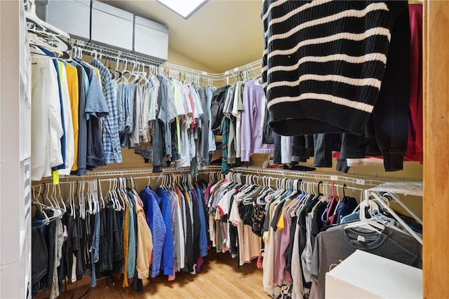 spacious closet featuring vaulted ceiling and wood-type flooring