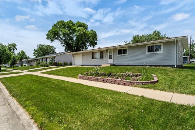 single story home with a front lawn