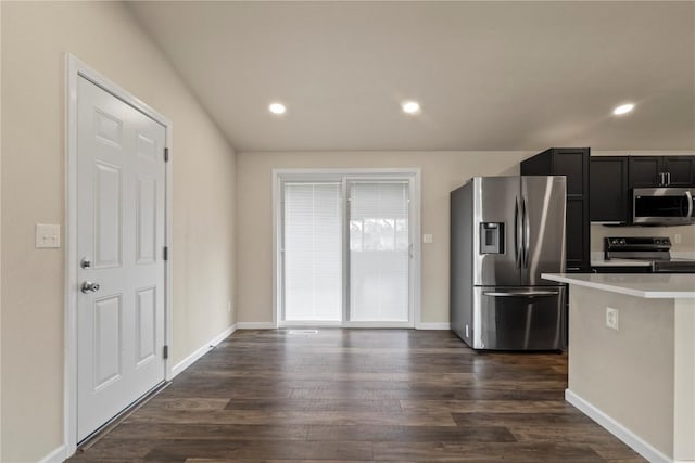 kitchen featuring stainless steel appliances and dark hardwood / wood-style flooring