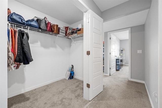 spacious closet featuring light carpet