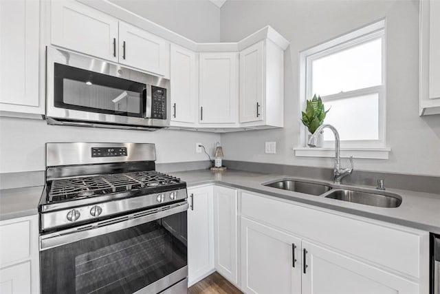 kitchen with sink, stainless steel appliances, and white cabinetry