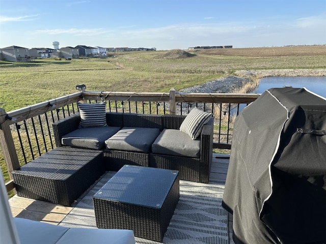 deck featuring a rural view and area for grilling