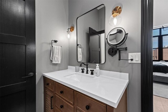 bathroom with vanity and wood-type flooring